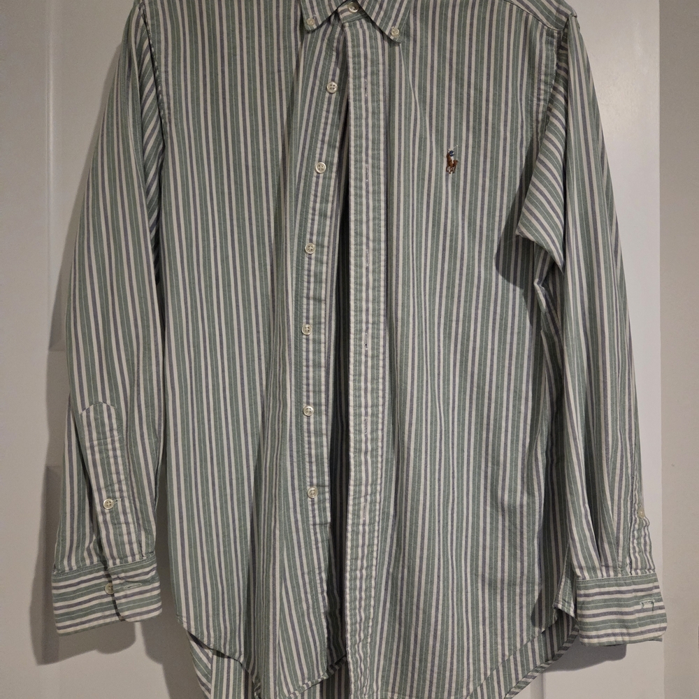 Ralph Lauren Green and White Striped Men's Shirt